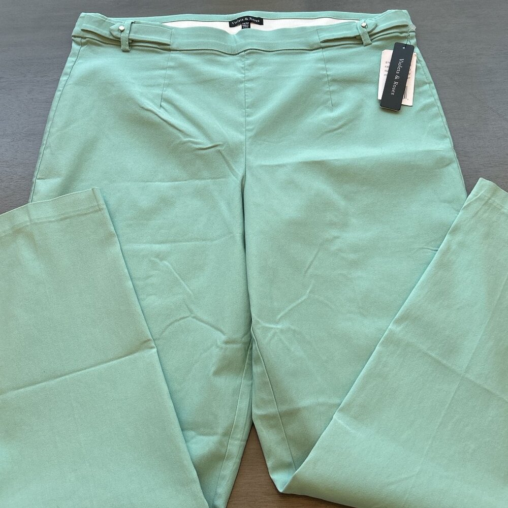 Violets & Roses Green Slim Fit Dress Pants